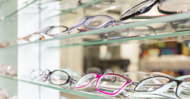 Prescription eyeglasses on display